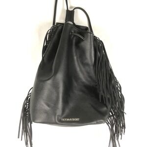 Victorias Secret Backpack Womens Fringe Black Faux Leather J